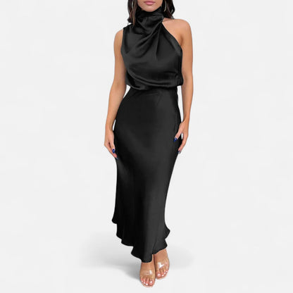Maison Aurelle Women's Long Satin Dress | Fluid Drape, Elegant Design