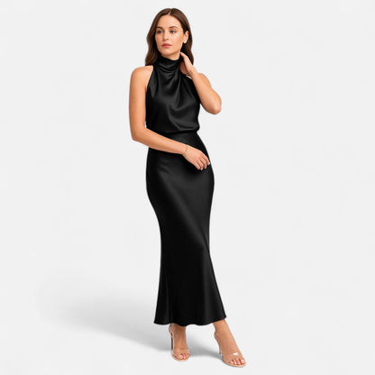Maison Aurelle Women's Long Satin Dress | Fluid Drape, Elegant Design