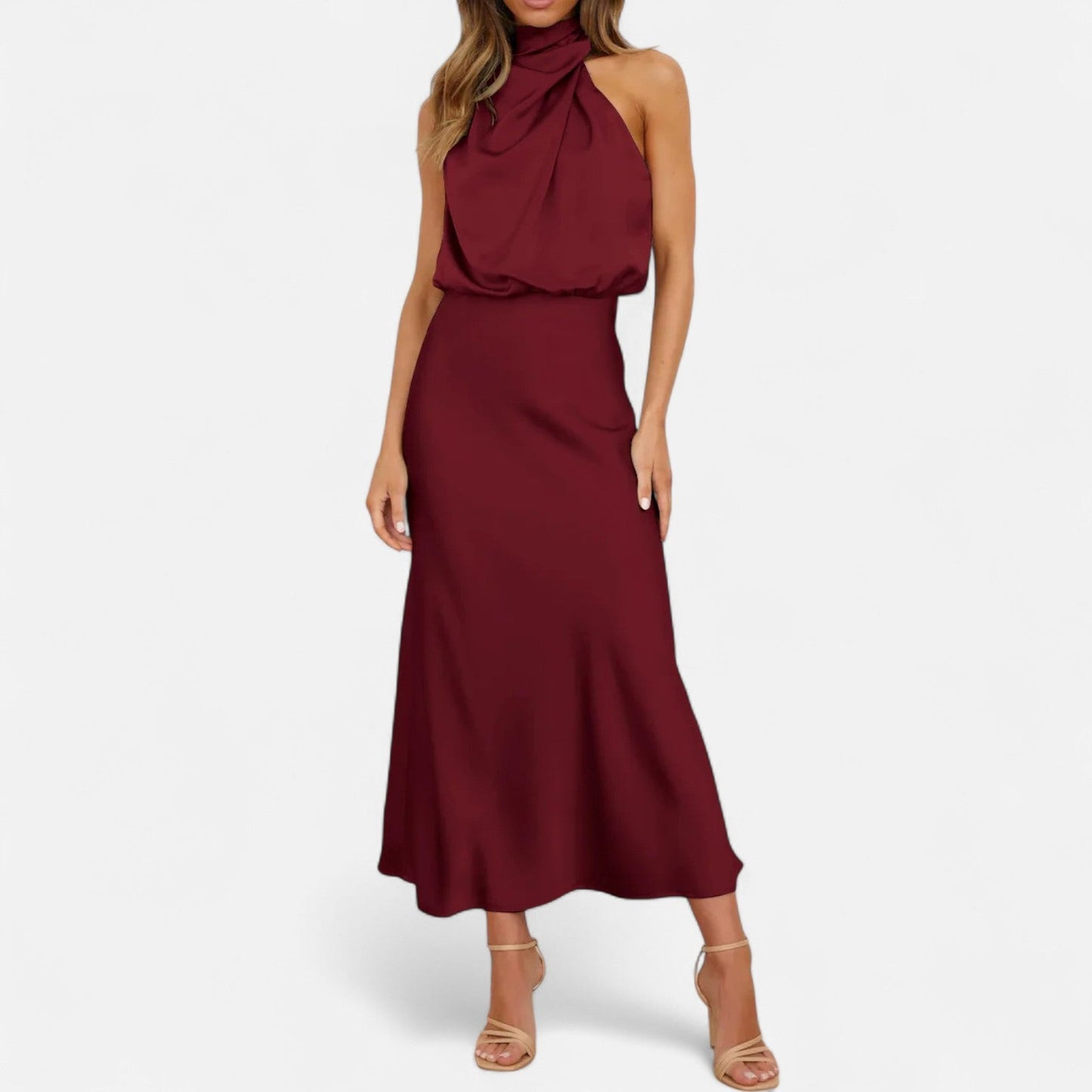 Maison Aurelle Women's Long Satin Dress | Fluid Drape, Elegant Design