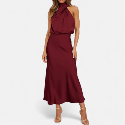 Maison Aurelle Women's Long Satin Dress | Fluid Drape, Elegant Design