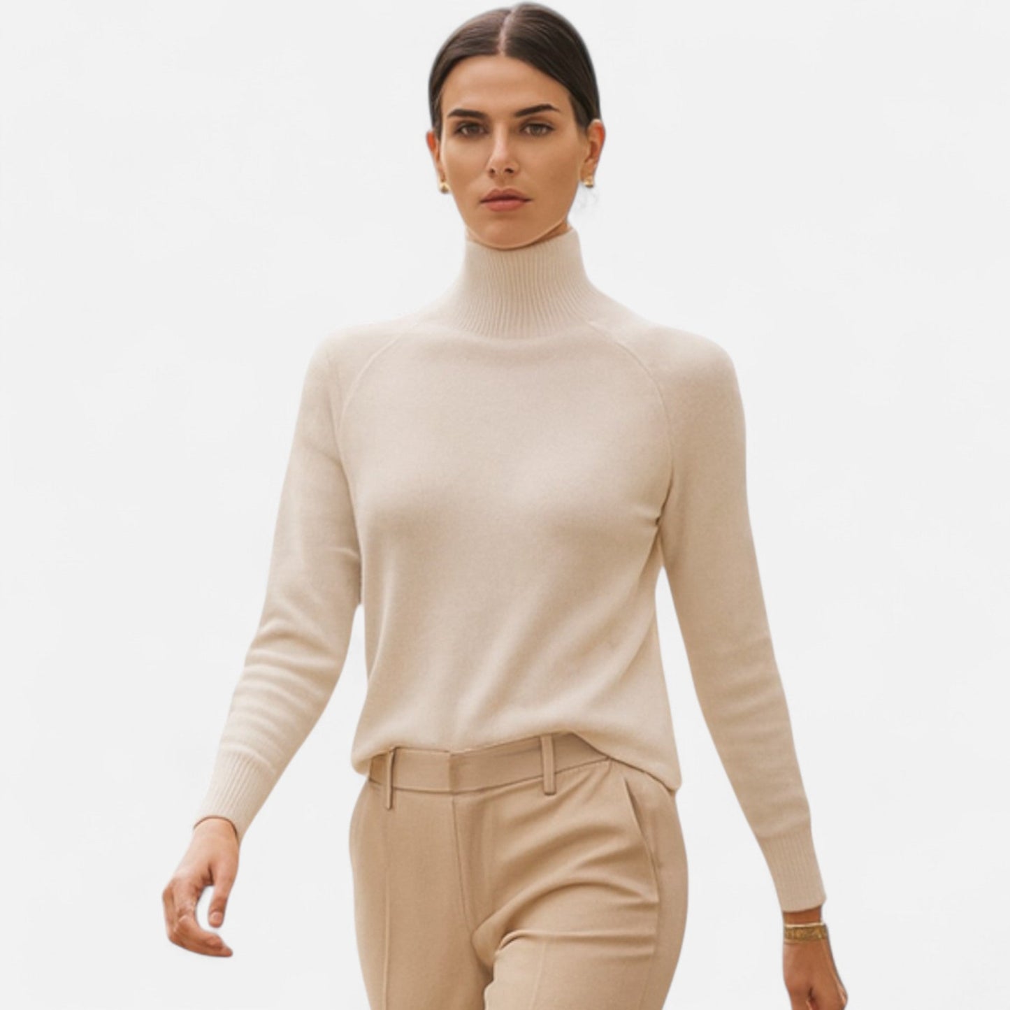 Maison Aurelle Women's Mock-Neck Sweater | Cashmere Blend, Lightweight Elegance