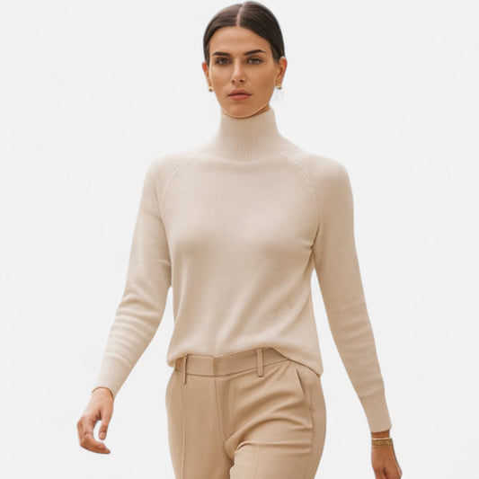 Maison Aurelle Women's Mock-Neck Sweater | Cashmere Blend, Lightweight Elegance