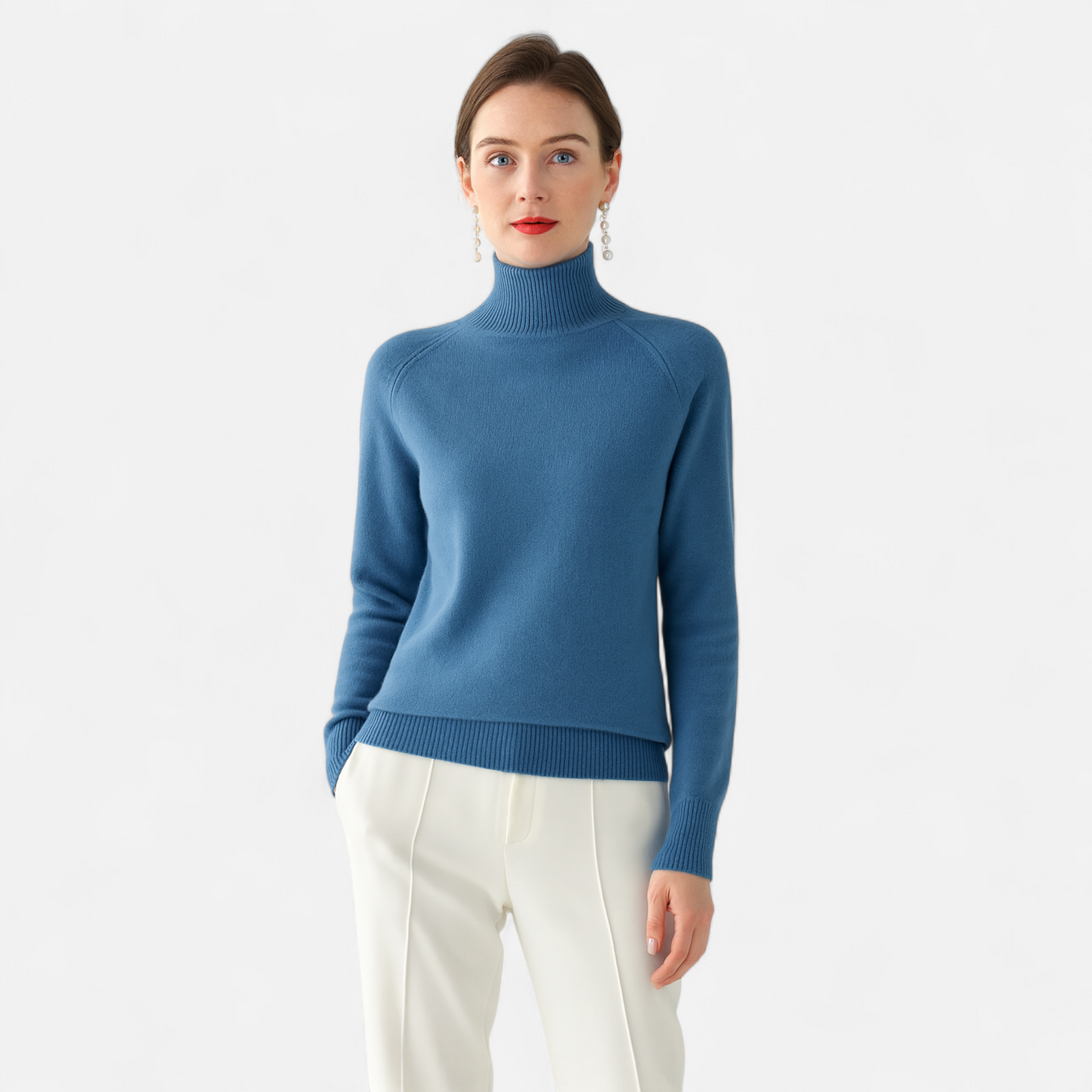 Maison Aurelle Women's Mock-Neck Sweater | Cashmere Blend, Lightweight Elegance