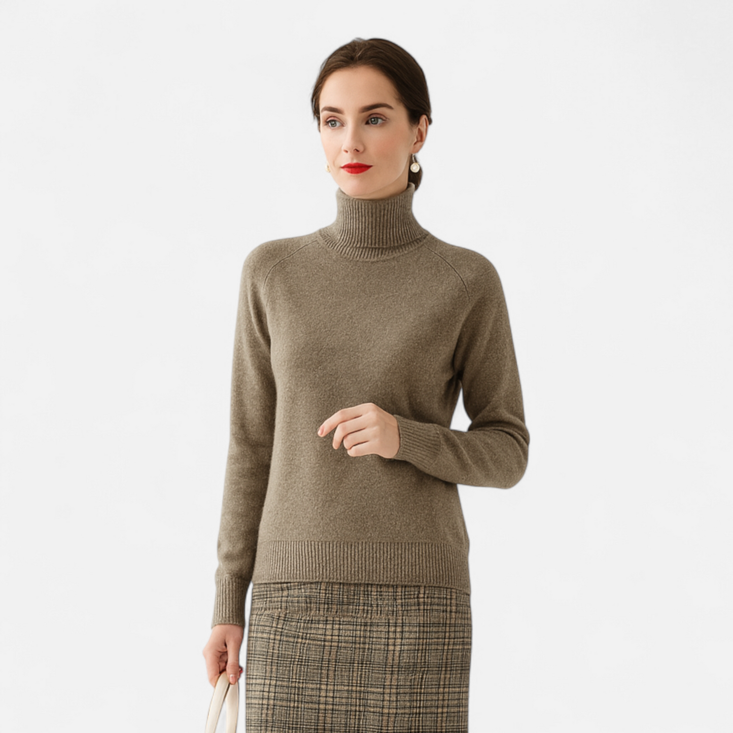 Maison Aurelle Women's Mock-Neck Sweater | Cashmere Blend, Lightweight Elegance