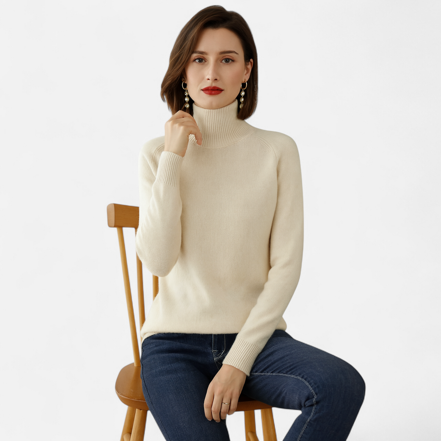 Maison Aurelle Women's Mock-Neck Sweater | Cashmere Blend, Lightweight Elegance
