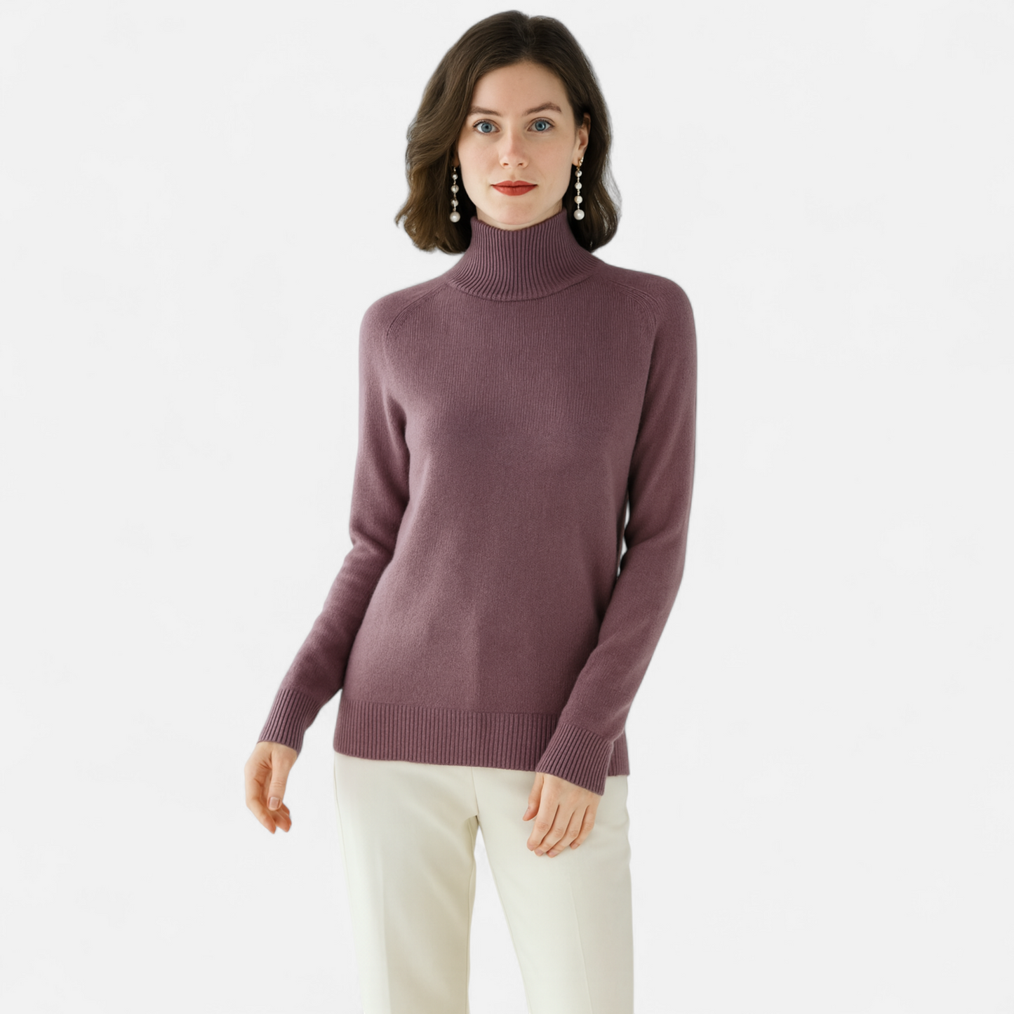 Maison Aurelle Women's Mock-Neck Sweater | Cashmere Blend, Lightweight Elegance