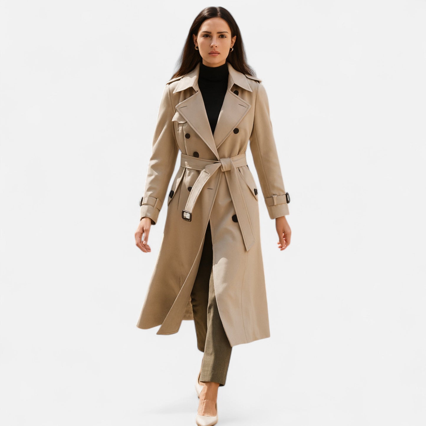 Maison Aurelle Women's Over-Knee Coat | Durable Polyester, Timeless Elegance