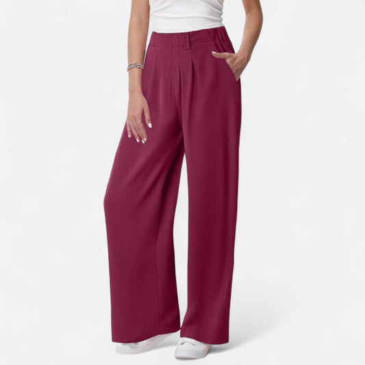 Maison Aurelle Women's Palazzo Pants | Soft Waffle Fabric, Comfortable Wide Leg Trousers