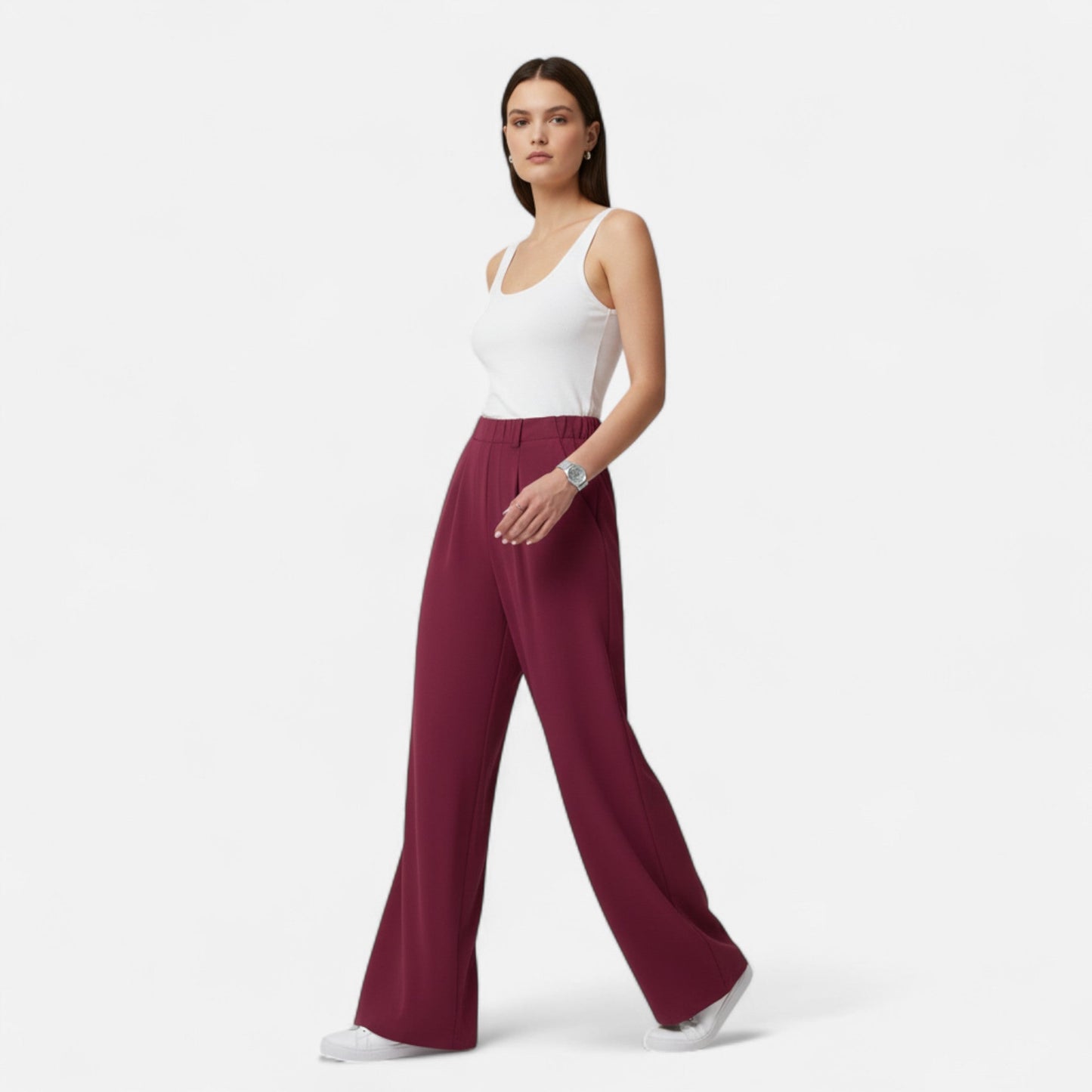 Maison Aurelle Women's Palazzo Pants | Soft Waffle Fabric, Comfortable Wide Leg Trousers