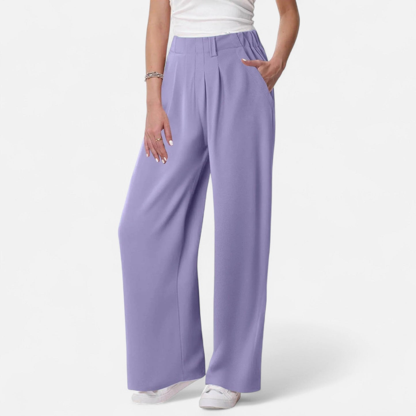 Maison Aurelle Women's Palazzo Pants | Soft Waffle Fabric, Comfortable Wide Leg Trousers