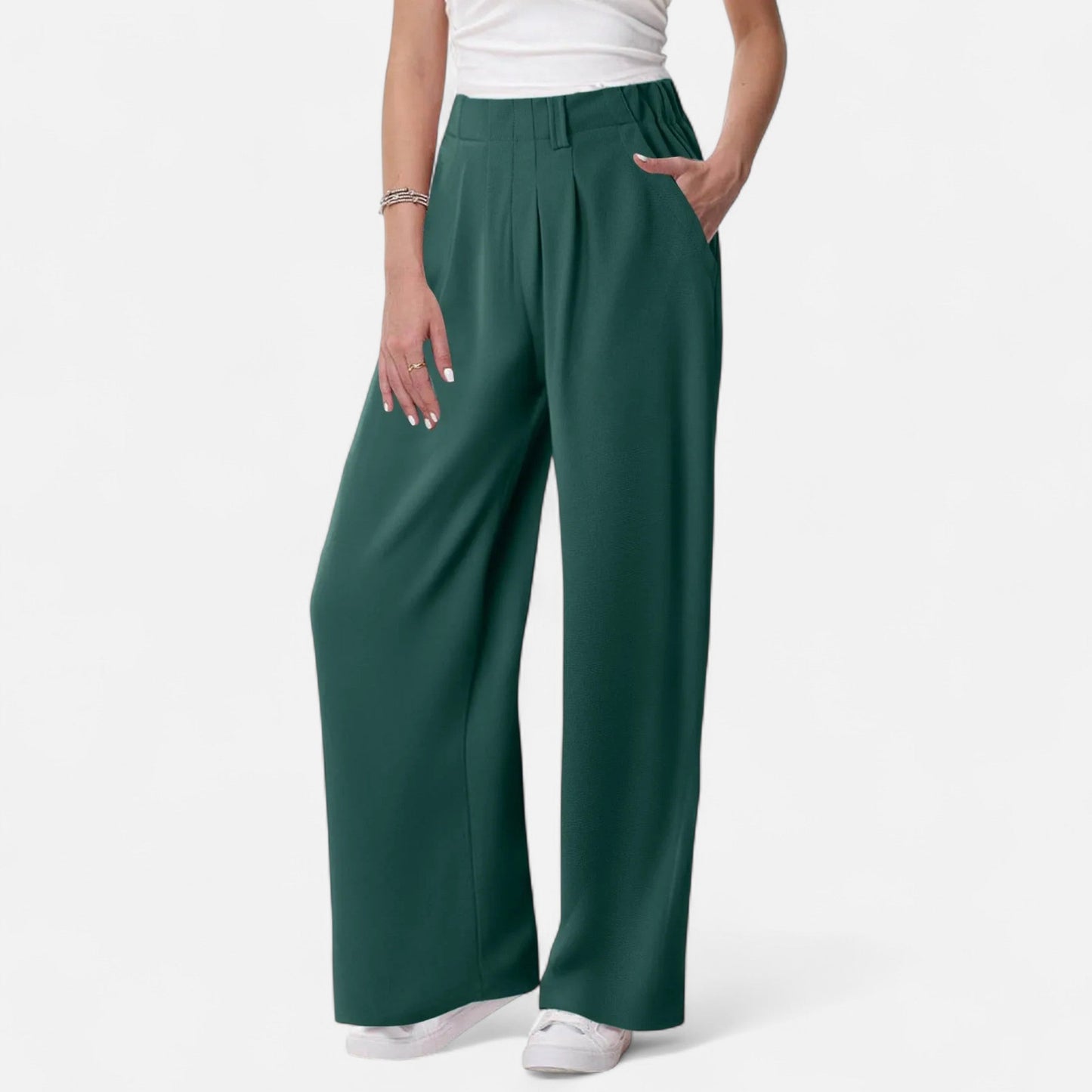 Maison Aurelle Women's Palazzo Pants | Soft Waffle Fabric, Comfortable Wide Leg Trousers