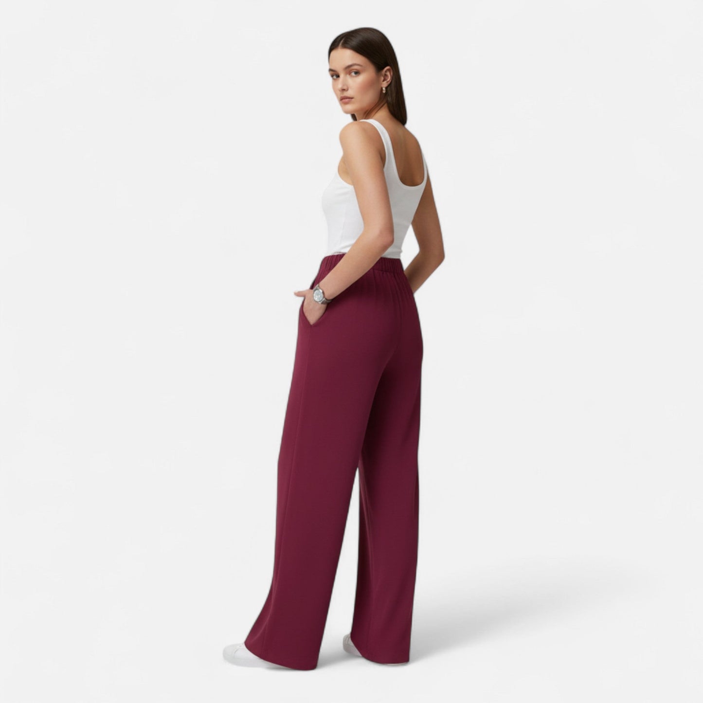 Maison Aurelle Women's Palazzo Pants | Soft Waffle Fabric, Comfortable Wide Leg Trousers