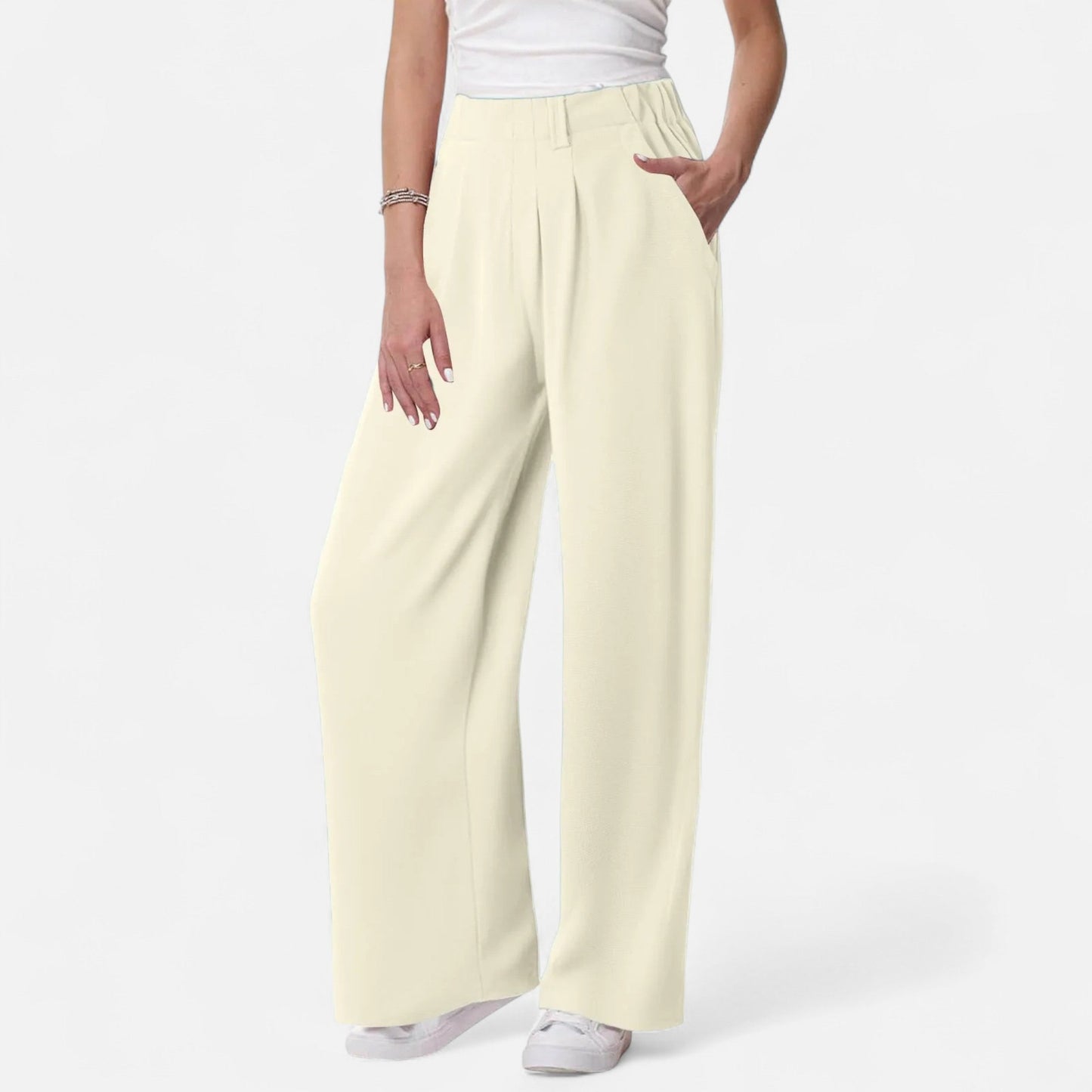 Maison Aurelle Women's Palazzo Pants | Soft Waffle Fabric, Comfortable Wide Leg Trousers