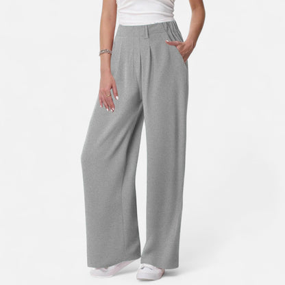 Maison Aurelle Women's Palazzo Pants | Soft Waffle Fabric, Comfortable Wide Leg Trousers