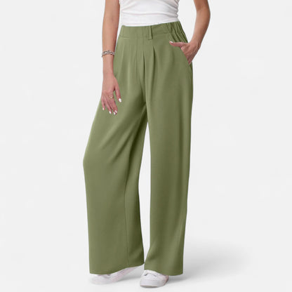 Maison Aurelle Women's Palazzo Pants | Soft Waffle Fabric, Comfortable Wide Leg Trousers