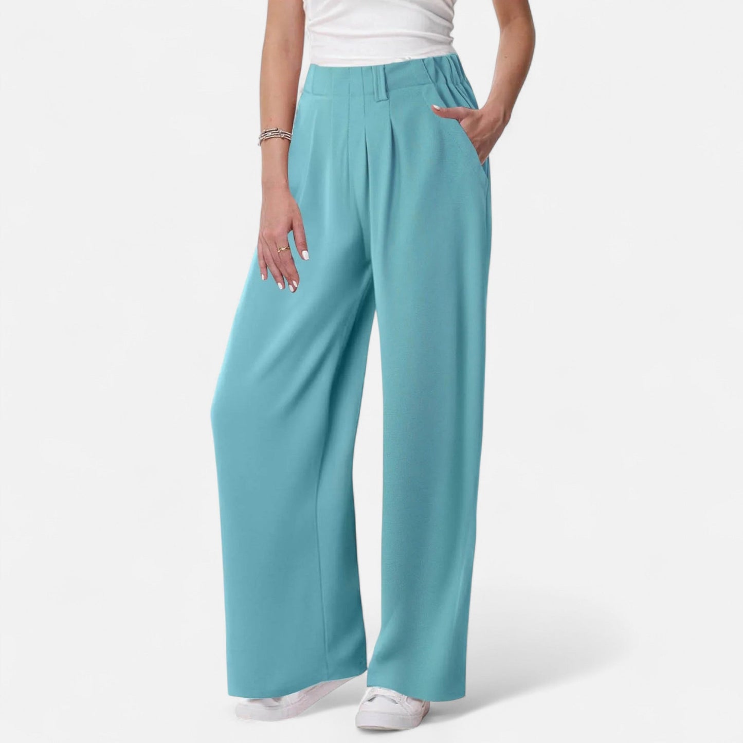 Maison Aurelle Women's Palazzo Pants | Soft Waffle Fabric, Comfortable Wide Leg Trousers
