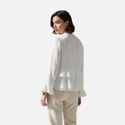 Maison Aurelle Women's Puff Sleeve Blouse | Chiffon with Ruffled Details