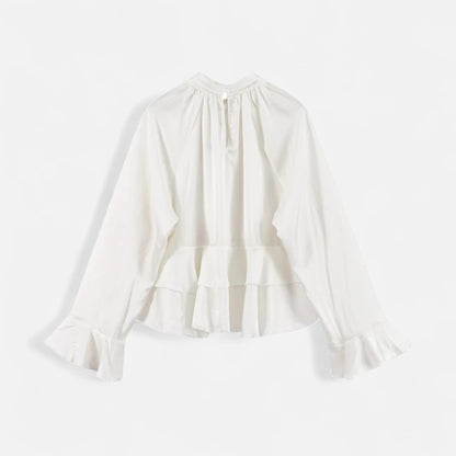 Maison Aurelle Women's Puff Sleeve Blouse | Chiffon with Ruffled Details