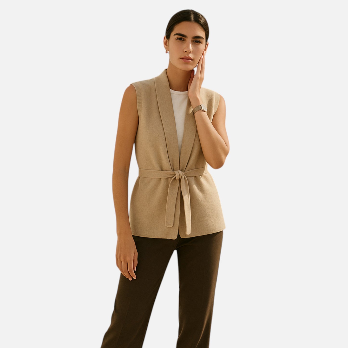 Maison Aurelle Women's Vest | 100% Merino Wool, Sleeveless Lapel Design