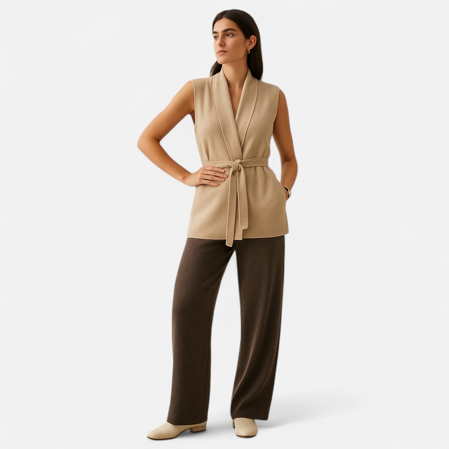 Maison Aurelle Women's Vest | 100% Merino Wool, Sleeveless Lapel Design