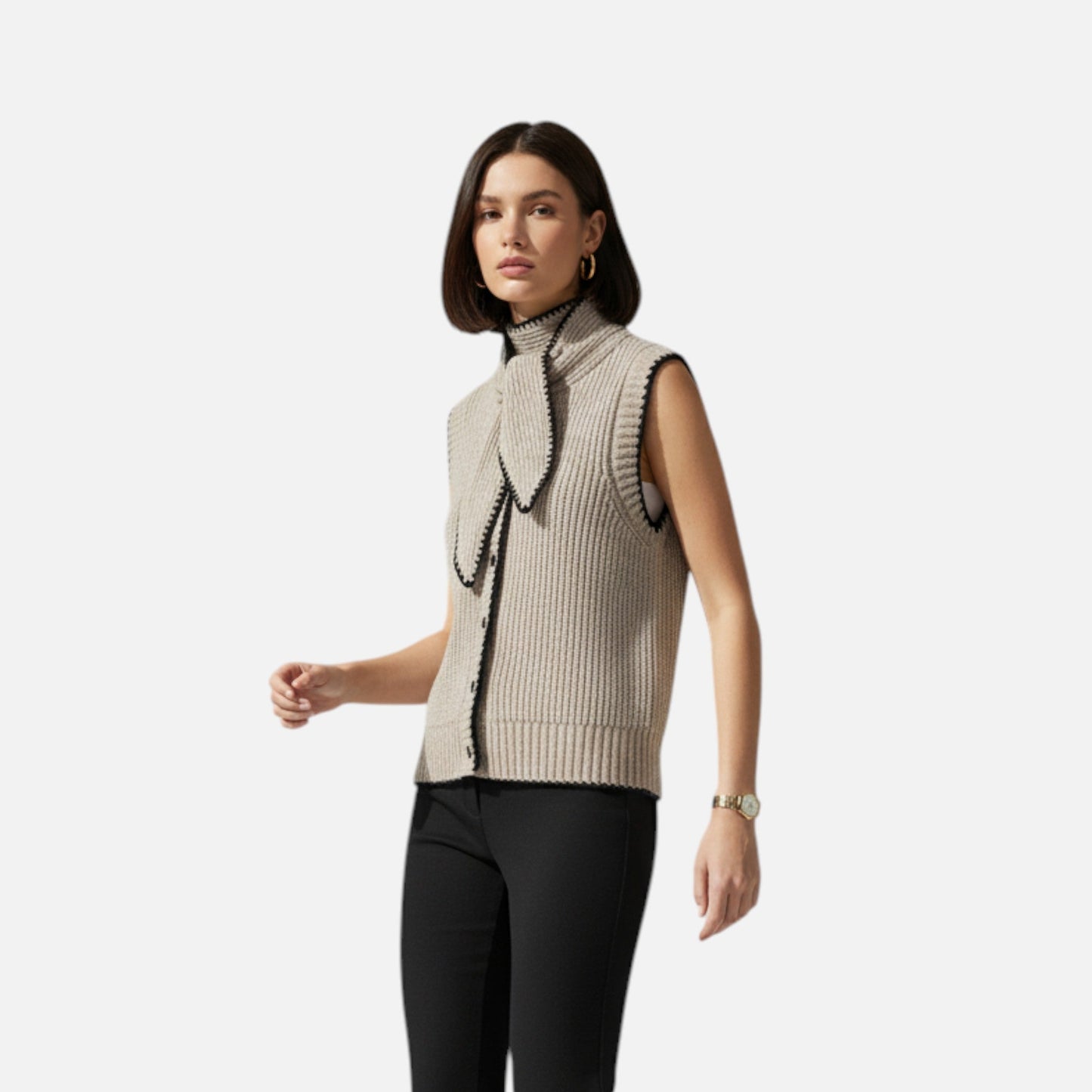 Maison Aurelle Women's Vintage Knitted Vest | 100% Polyester, Sleek Layering