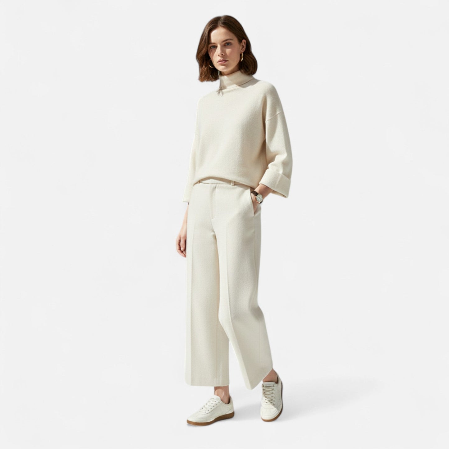 Maison Aurelle Women's White Sneakers | Genuine Cow Leather, Classic Lace-Up Design