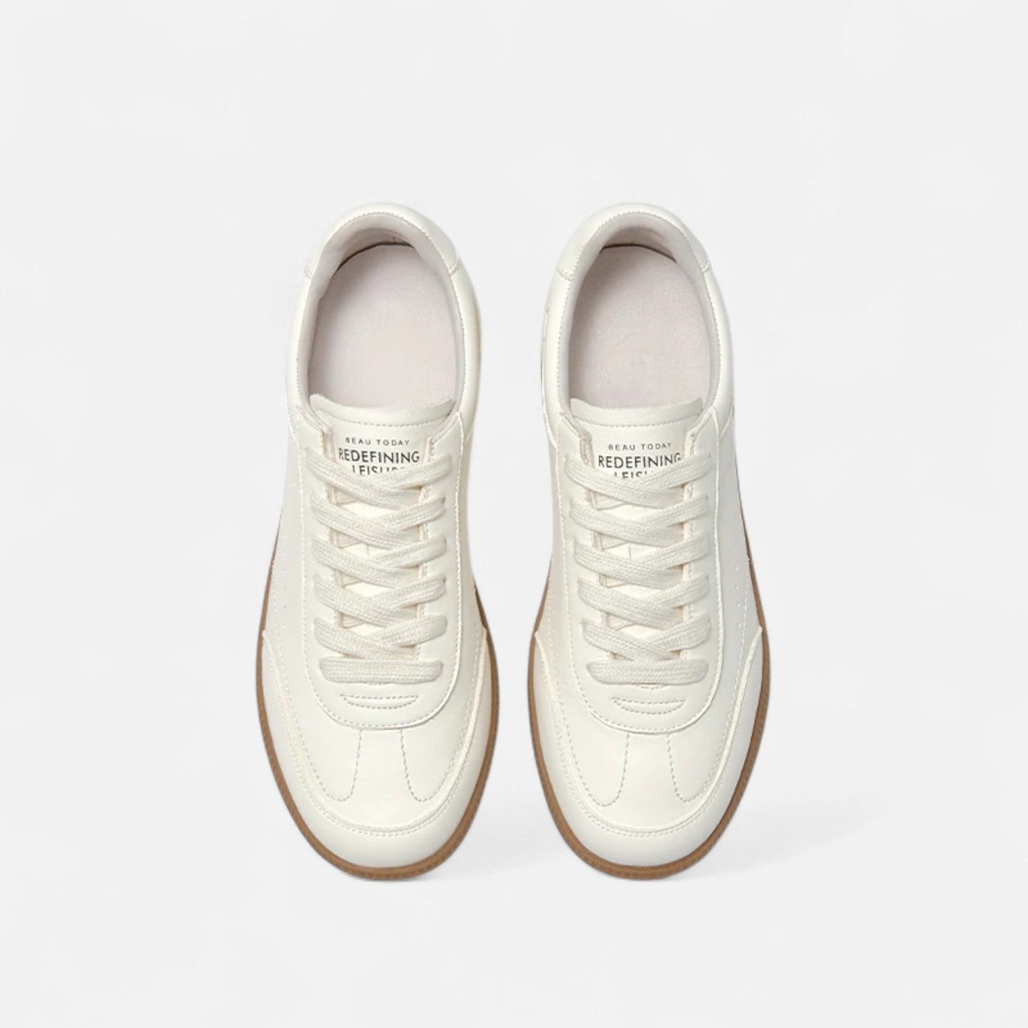Maison Aurelle Women's White Sneakers | Genuine Cow Leather, Classic Lace-Up Design