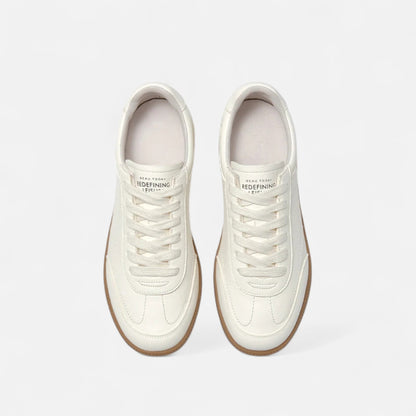 Maison Aurelle Women's White Sneakers | Genuine Cow Leather, Classic Lace-Up Design