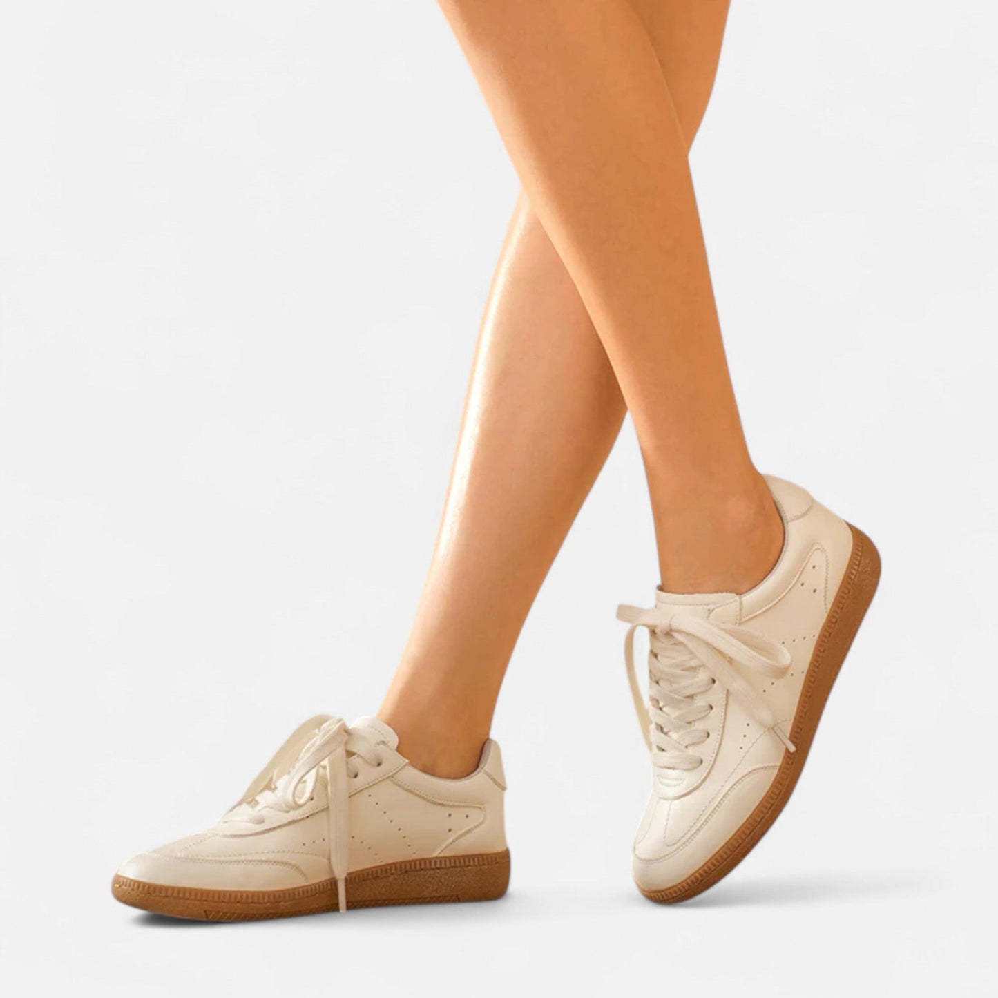 Maison Aurelle Women's White Sneakers | Genuine Cow Leather, Classic Lace-Up Design