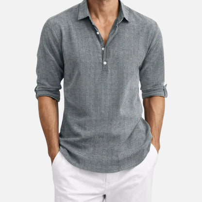 Maison Aurelle | Men’s Linen Henley Shirt – Comfortable Short Sleeve Summer Top