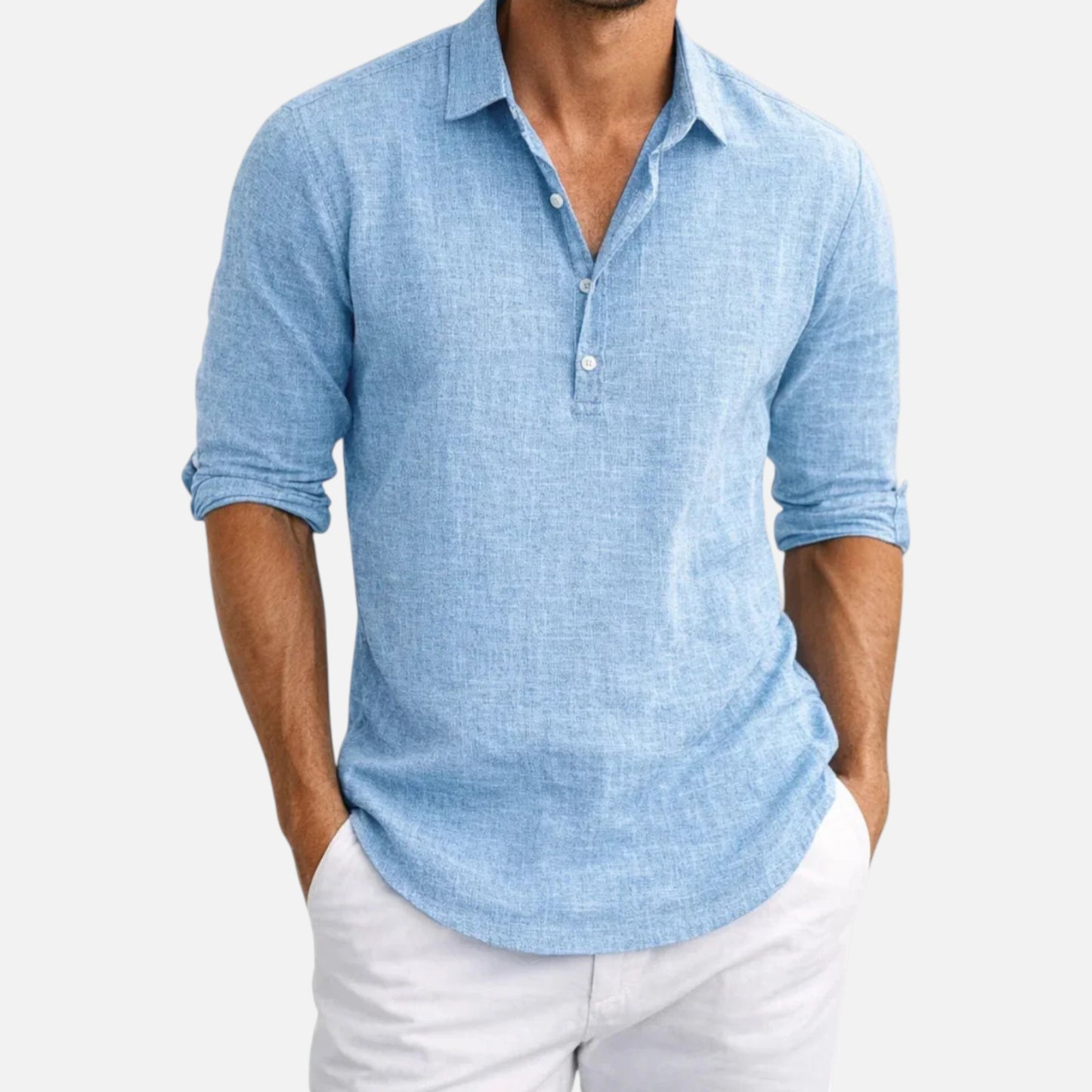 Maison Aurelle | Men’s Linen Henley Shirt – Comfortable Short Sleeve Summer Top