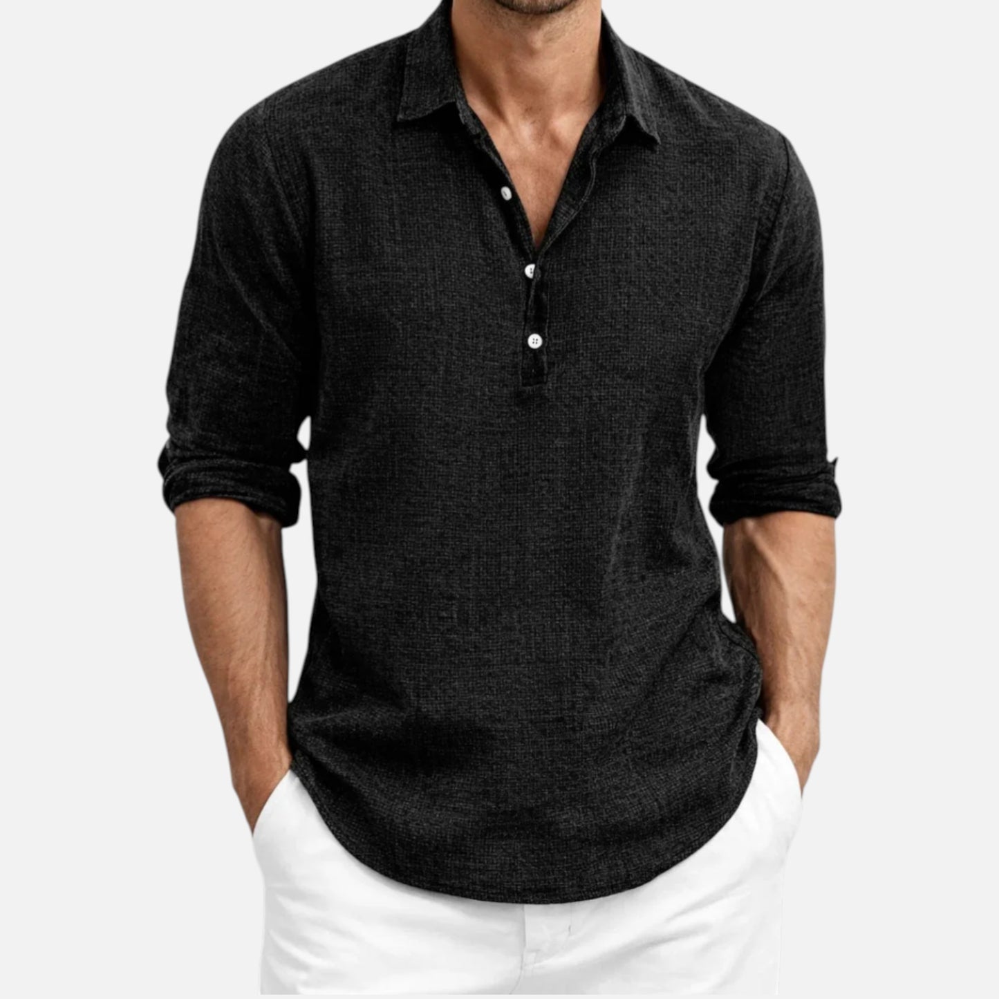 Maison Aurelle | Men’s Linen Henley Shirt – Comfortable Short Sleeve Summer Top