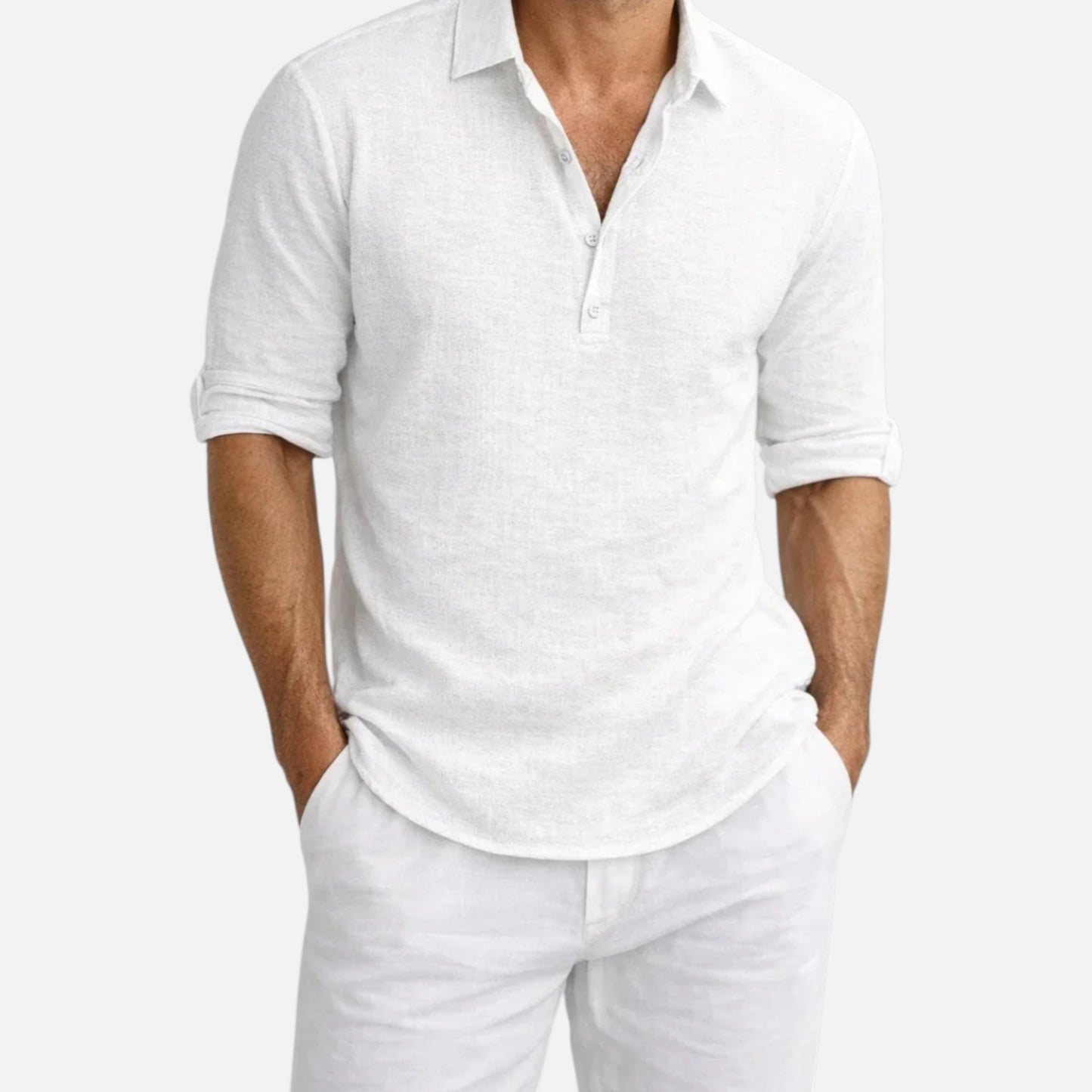 Maison Aurelle | Men’s Linen Henley Shirt – Comfortable Short Sleeve Summer Top