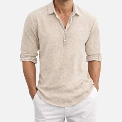 Maison Aurelle | Men’s Linen Henley Shirt – Comfortable Short Sleeve Summer Top