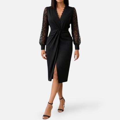 Maison Aurelle | Women’s Lace Sleeve Midi Dress for Formal Events
