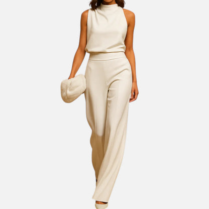 Maison Aurelle | Women’s Halter Neck Wide-Leg Jumpsuit – High-Waist Elegant Silhouette